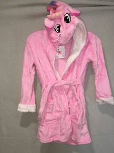 GIRL'S SIZE 7 AGE 7 JAX & OLIVIA LUXURY HOODED ROBE UNICORN PINK FUZZY SOFT NEW - Picture 1 of 13