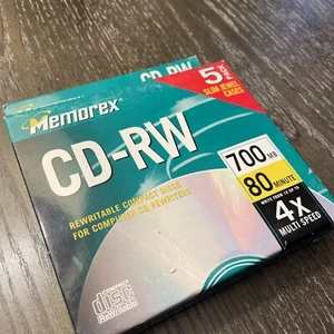 Memorex CD-RW Rewritable 5 Pack (4x 700MB 80 Minutes) with Slim Jewel Cases. - Picture 1 of 4