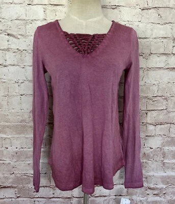 Camisa Top Mudd Juniors Manga Larga Merlot Tirantes Trenzada Cuello en V Talla Pequeña NUEVA Foto 1 de 4