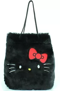 Sanrio Hello Kitty Fur Shoulder Bag Storage pouch Black Tote Bag New Cute - Picture 1 of 12