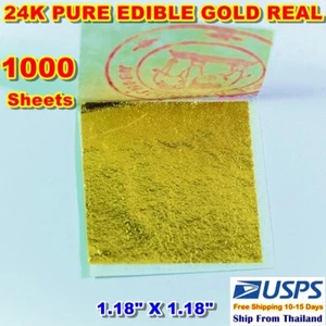 New X 1000 Edible Gold Leaf Sheets 24K PURE REAL GENUINE GILDING 1.18" Sell - Picture 1 of 9