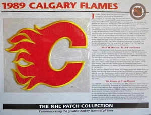 1989 CALGARY FLAMES ~ WILLABEE & WARD ~ NHL THROWBACK HOCKEY PATCH & INFO CARD ~ - Picture 1 of 1