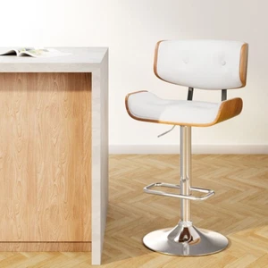 Artiss Bar Stools Kitchen Dining Chairs Gas Lift Stool Leather White - Picture 1 of 11