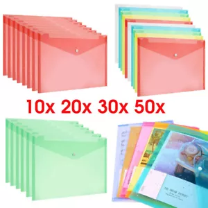 100 A4 Plastic Envelope Wallets Folders Document Stud Filing Paper Folder Office - Picture 1 of 32