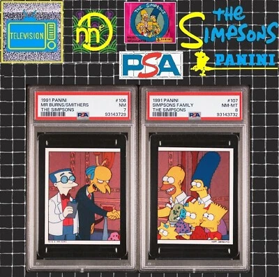 1991 Panini Simpsons Stickers - #106/107 Mr Burns, Smithers & Simpsons - PSA 7/8 - Image 1 of 4