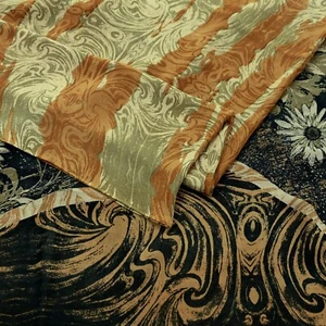Indian Vintage Sari Beige & Black Pure Georgette Silk Printed Saree Craft Fabric - Picture 1 of 20