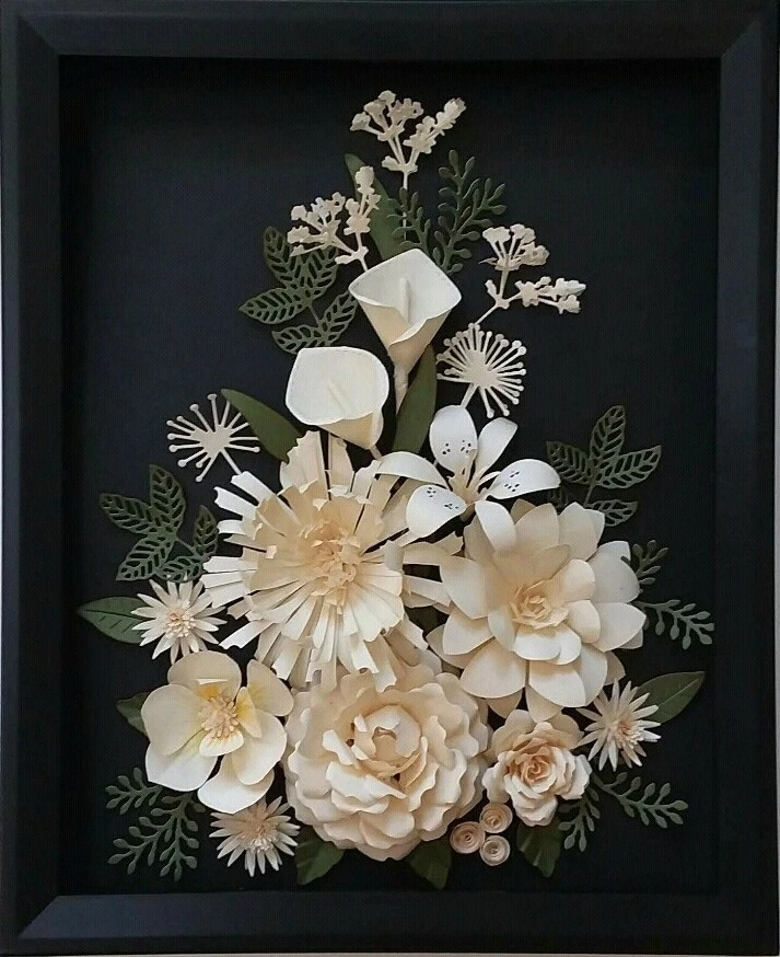 Arte de pared 3D caja de sombras lirios enmarcados mamás arreglo floral hogar guardería decoración Foto 1 de 4