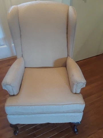 Vintage Wingback Arm Chair (Ivory w/Cherry Wood Legs) - price drop Cover