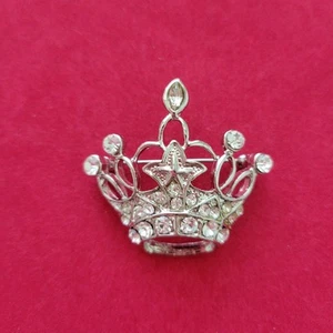 Crown Brooch Pin Clear Rhinestones Silver Tone Unsigned 1.5" - Picture 1 of 4