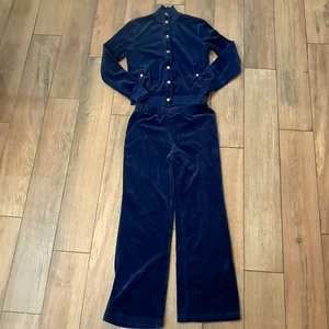 Lauren Ralph Lauren petite talla P/P PP azul marino terciopelo chándal chaqueta pantalones - Imagen 1 de 10