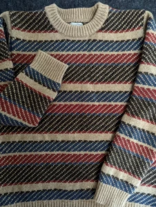 VTG LL Bean Sweater Fair Isle Knit Multicolor Men Large Tall 100% Wool Fisherman - Picture 1 of 12