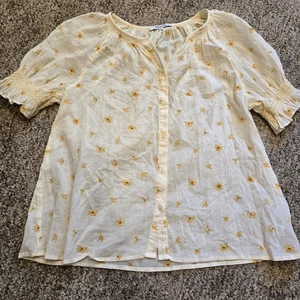 Madewell Damen Kurzarm Button Down zarte Blumen Bauern Top gelb S - Bild 1 von 10