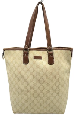 Auth GUCCI GG Supreme PVC Leather Cream Brown 189896 486628 Tote Bag NS110264 - Image 1 of 4