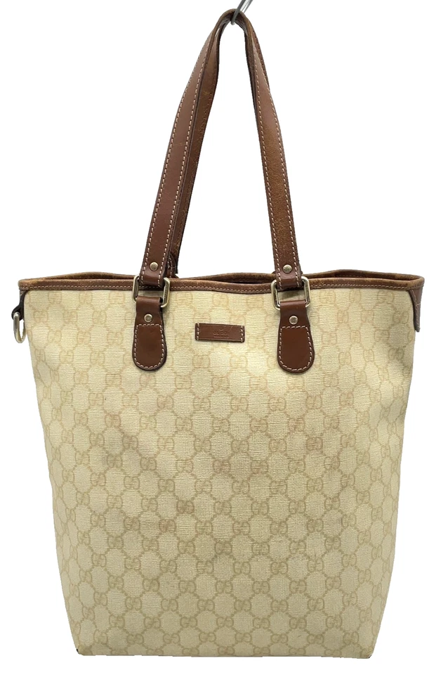 Auth GUCCI GG Supreme PVC Leather Cream Brown 189896 486628 Tote Bag NS110264 - Image 1 of 4