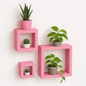 3 Piece Floating Shelf Cube Wall Storage Set Shelves Unit Square Shape LightPink - Picture 1 of 8