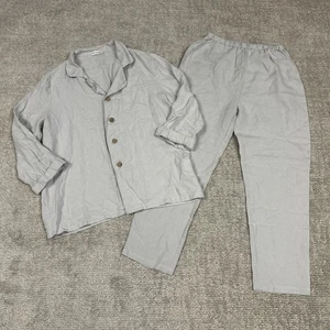Simple & Opulence Pajamas Set Womens Small Medium Light Gray Linen Top Pants - Picture 1 of 7