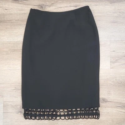 Lafayette 148 Black Skirt Braided Hem 8 Goth Career Quiet Luxury Minimalist - Image 1 of 4