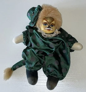 Vintage Cat Clown Doll Porcelain Face Soft Body Green Black Outfit - Picture 1 of 15