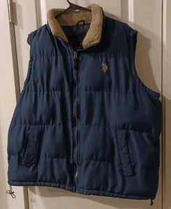 U.S. Polo Assoc. Puffer Vest Mens Size XL Blue Fleece Collar - Picture 1 of 8