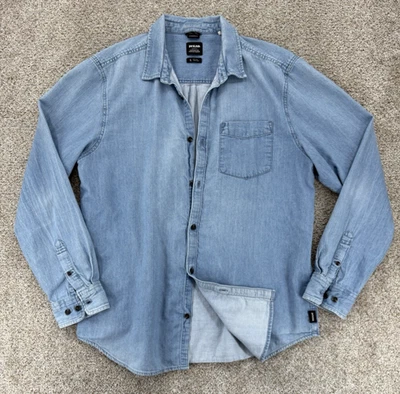 Prana Denim Shirt Mens L Blue Light Wash Faded Super Soft Cotton Lightweight - Image 1 of 4