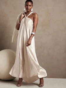 Maxi abito Banana Republic Belay seta avorio taglia XS NUOVO CON ETICHETTE RT $360 - Foto 1 di 7