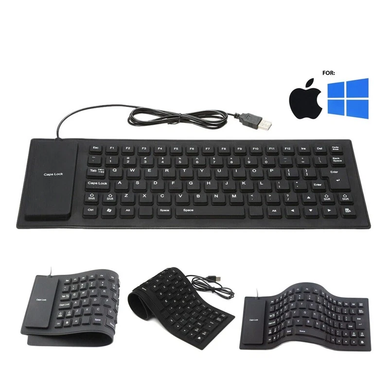 Waterproof Silicone Keyboard Foldable Flexible USB Dustproof DirtProof Full Size - Image 1 of 4