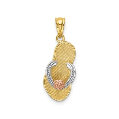 Colgante chancla oro 14k dos tonos flor rosa herradura encanto para mujer Foto 1 de 4