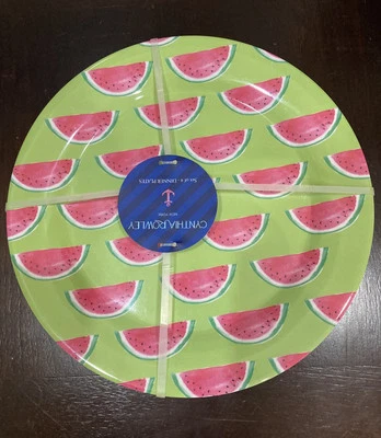 Cynthia Rowley Set Of 4 Watermelon Slices Pink And Green Melomine Dinner Plates - Image 1 of 3