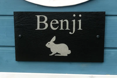 Personalised Engraved Large Slate Pet Name Hutch Cage Sign Plaque Rabbit Bunny - Image 1 of 4