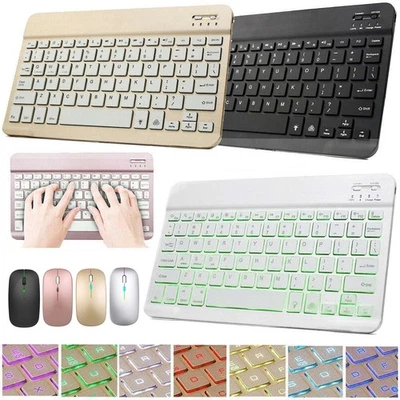 For iPad Android Windows Tablet 10inch Wireless Bluetooth Backlit Keyboard&Mouse - Image 1 of 4