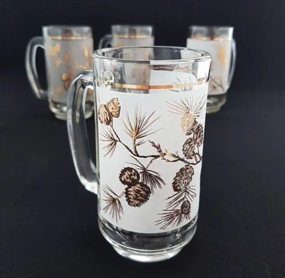 Juego de 4 vasos de pinta de cerveza esmerilados Libbey con conos de pino dorado Foto 1 de 4