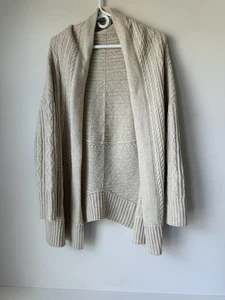 Max Studio Cardigan Sweater Size L Alpaca Beige Open Front Boho Hippie Duster - Picture 1 of 5