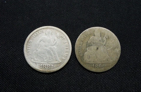 Lot of 2 - 1882-P & 1890-P Seated Liberty Silver 10c Dime - C1167 Cover