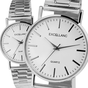 Große Excellanc Zugband Damenuhr Weiß Silber Edelstahl Flex Frauen Quarz