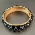 Vintage Erwin Pearl Bracelet Gold Tone Diamond Design on Black Enamel 