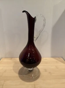 Vintage MCM Italy EmpoliAmethyst Purple Ewer DecanterGenie Vase Glass Handle - Picture 1 of 6