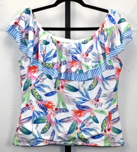 Oasis White Tropical Swim Top Size 0X NWT Removable Straps Polyester & Spandex - Picture 1 of 3
