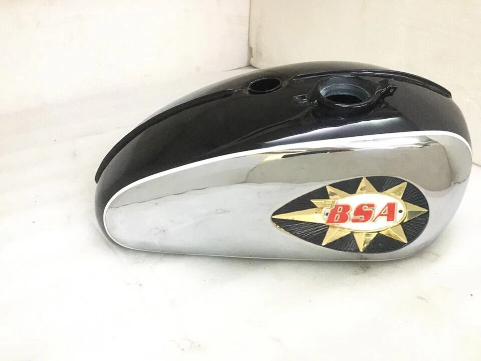 BSA A65 2 GALLON BLACK & CHROME STEEL PETROL FUEL GAS TANK 1968-1969 |Fit For - Image 1 of 4