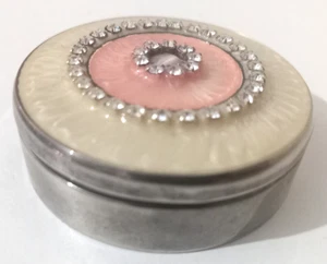 Kompakte Pillendose - Silber Metall, Emaille, Strass Schmuck, Spiegel - 2" - Bild 1 von 3