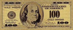 USA $100 Gold plated 9999999 Uncirculated Banknote - Picture 1 of 2