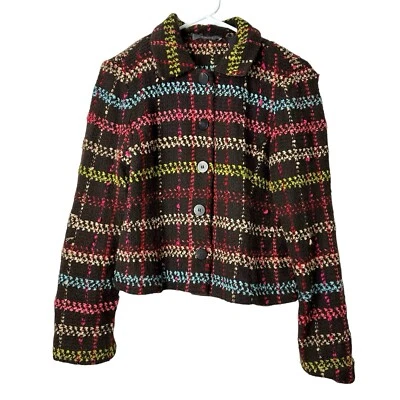 Blazer Chaqueta Botón Mediana Liz Claiborne Colorido Forrado a Rayas Manga Larga Foto 1 de 4