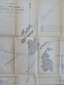 St. Claire River Detroit Michigan Channel Depths 1852 U.S. Coastal Survey Map - Picture 1 of 5