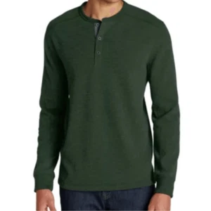 NWT- Eddie Bauer-Hunter Green Henley Quarter Button Up Thermal Long Sleeve Shirt - Picture 1 of 4