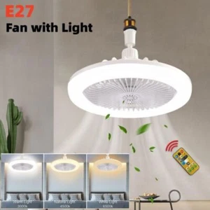 1/2PCS Socket Fan E27 Ceiling Fan 30W with Dimmable LED Light Remote Controller - Picture 1 of 21