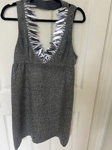 Anna Sui Tweed Dress Small Gray Mini Silver Pailletes 20th Anniversary New Tags - Picture 1 of 7