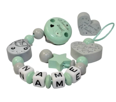 Schnullerkette mit Namen Ein bisschen Mama Wunschkind Einhorn Mädchen - Bild 1 von 4