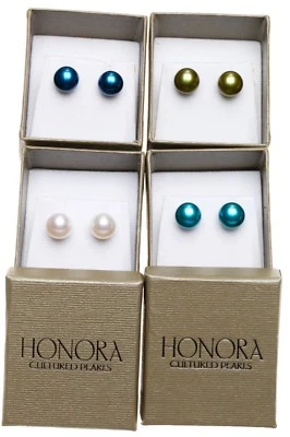 HONORA COLLECTION FRESHWATER PEARL 8-9mm PIERCED STUD EARRINGS SET of 4 ~ NIB - Image 1 of 2