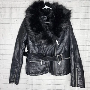 Chaqueta de motociclista de cuero sintético para mujer BELLIVERA abrigo forrado de sherpa talla M - Imagen 1 de 12