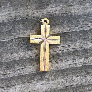 Cross Pendant Medal w/Starburst Vintage Two Tone Metal 1-3/16" x 1-1/4" - Picture 1 of 12