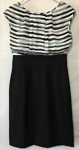 AB Studio Womens Size 6 Sheath Dress Black White Blue Stripe Bodice Career - Picture 1 of 10